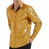 imageWULFUL Men Dress Shirt Sequins Long Sleeve Button Down Shirt Luxury Disco Party Nightclub Christmas Prom CostumeGold035