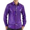 imageWULFUL Men Dress Shirt Sequins Long Sleeve Button Down Shirt Luxury Disco Party Nightclub Christmas Prom CostumePurple033