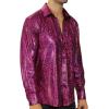 imageWULFUL Men Dress Shirt Sequins Long Sleeve Button Down Shirt Luxury Disco Party Nightclub Christmas Prom CostumeRed033