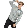 imageWULFUL Men Dress Shirt Sequins Long Sleeve Button Down Shirt Luxury Disco Party Nightclub Christmas Prom CostumeSilver035