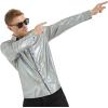 imageWULFUL Men Dress Shirt Sequins Long Sleeve Button Down Shirt Luxury Disco Party Nightclub Christmas Prom CostumeSilver035