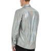 imageWULFUL Men Dress Shirt Sequins Long Sleeve Button Down Shirt Luxury Disco Party Nightclub Christmas Prom CostumeSilver035