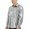 imageWULFUL Men Dress Shirt Sequins Long Sleeve Button Down Shirt Luxury Disco Party Nightclub Christmas Prom CostumeSilver036