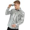 imageWULFUL Men Dress Shirt Sequins Long Sleeve Button Down Shirt Luxury Disco Party Nightclub Christmas Prom CostumeSilver036