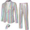 imageWULFUL Mens 2 Piece Disco Outfit 70s Costume Sequin Jacket and Pants Halloween Party Prom Suits with Tie