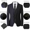 imageWULFUL Mens 3 Piece Slim Fit Suit Set Two Button Blazer Jacket Vest Pants Tuxedo Set for Party Wedding and Business Black Grey