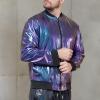 imageWULFUL Mens 70s Disco Costume Party Sequin Metallic Varsity Bomber JacketBlue