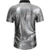 imageWULFUL Mens Disco Shirt Sequins Short Sleeve Button Down Shirts 70s Party Costume Dress ShirtsBlack053