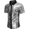 imageWULFUL Mens Disco Shirt Sequins Short Sleeve Button Down Shirts 70s Party Costume Dress ShirtsBlack053