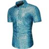 imageWULFUL Mens Disco Shirt Sequins Short Sleeve Button Down Shirts 70s Party Costume Dress ShirtsBlue0150