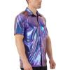 imageWULFUL Mens Disco Shirt Sequins Short Sleeve Button Down Shirts 70s Party Costume Dress ShirtsBlue0151