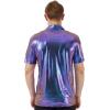 imageWULFUL Mens Disco Shirt Sequins Short Sleeve Button Down Shirts 70s Party Costume Dress ShirtsBlue0151