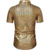 imageWULFUL Mens Disco Shirt Sequins Short Sleeve Button Down Shirts 70s Party Costume Dress ShirtsGold0150