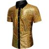 imageWULFUL Mens Disco Shirt Sequins Short Sleeve Button Down Shirts 70s Party Costume Dress ShirtsGold053