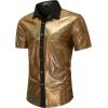 imageWULFUL Mens Disco Shirt Sequins Short Sleeve Button Down Shirts 70s Party Costume Dress ShirtsGold054