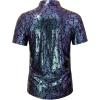 imageWULFUL Mens Disco Shirt Sequins Short Sleeve Button Down Shirts 70s Party Costume Dress ShirtsMulticolor056
