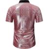 imageWULFUL Mens Disco Shirt Sequins Short Sleeve Button Down Shirts 70s Party Costume Dress ShirtsPink053