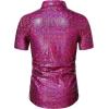 imageWULFUL Mens Disco Shirt Sequins Short Sleeve Button Down Shirts 70s Party Costume Dress ShirtsRose Red0150