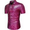 imageWULFUL Mens Disco Shirt Sequins Short Sleeve Button Down Shirts 70s Party Costume Dress ShirtsRose Red0150