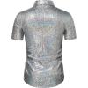 imageWULFUL Mens Disco Shirt Sequins Short Sleeve Button Down Shirts 70s Party Costume Dress ShirtsSilver0150