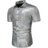 imageWULFUL Mens Disco Shirt Sequins Short Sleeve Button Down Shirts 70s Party Costume Dress ShirtsSilver0150