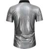 imageWULFUL Mens Disco Shirt Sequins Short Sleeve Button Down Shirts 70s Party Costume Dress ShirtsSilver053