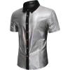 imageWULFUL Mens Disco Shirt Sequins Short Sleeve Button Down Shirts 70s Party Costume Dress ShirtsSilver053