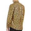 imageWULFUL Mens Luxury Disco Party Prom Paisley Gold Shiny Long Sleeve Dress Shirts Button Down ShirtsGold