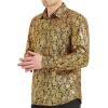 imageWULFUL Mens Luxury Disco Party Prom Paisley Gold Shiny Long Sleeve Dress Shirts Button Down ShirtsGold