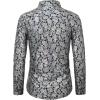 imageWULFUL Mens Luxury Disco Party Prom Paisley Gold Shiny Long Sleeve Dress Shirts Button Down ShirtsSilver