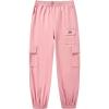 imageWULFUL Girls Casual Cargo Jogger Pants Adjustable Waist Pink