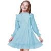 imageWULFUL Girls Long Sleeve Dress Flared Belted Fall Casual Party Dress Aline Swing 514 YearsBlue