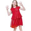 imageWULFUL Girls Sequin Dress Sparkly Party Aline Flutter Neckline DualLayer Holiday Prom Formal Dresses 512YRed