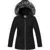 imageWULFUL Girls Winter Parka Coat Long Hooded Waterproof Warm Fleece Puffer JacketBlack