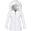 imageWULFUL Girls Winter Parka Coat Long Hooded Waterproof Warm Fleece Puffer JacketWhite