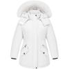 imageWULFUL Girls Winter Parka Coat Long Waterproof Warm Fleece Puffer JacketWhite