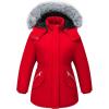imageWULFUL Girls Winter Parka Coat Long Waterproof Warm Fleece Puffer JacketWine Red
