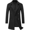 imageWULFUL Men Wool Trench Coat Slim Fit Winter CoatBlack0040