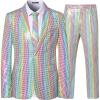 imageWULFUL Mens 2 Piece Disco Outfit 70s Costume Sequin Jacket and Pants Halloween Party Prom Suits with Tie