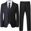 imageWULFUL Mens 3 Piece Slim Fit Suit Set Two Button Blazer Jacket Vest Pants Tuxedo Set for Party Wedding and Business Black Grey