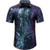 imageWULFUL Mens Disco Shirt Sequins Short Sleeve Button Down Shirts 70s Party Costume Dress ShirtsMulticolor056