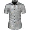 imageWULFUL Mens Disco Shirt Sequins Short Sleeve Button Down Shirts 70s Party Costume Dress ShirtsSilver0150