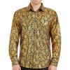 imageWULFUL Mens Luxury Disco Party Prom Paisley Gold Shiny Long Sleeve Dress Shirts Button Down ShirtsGold