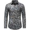 imageWULFUL Mens Luxury Disco Party Prom Paisley Gold Shiny Long Sleeve Dress Shirts Button Down ShirtsSilver