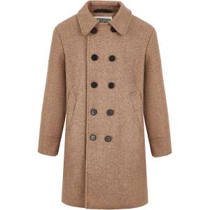 imageWULFUL Boys Double Breasted Wool Trench Coat Winter Pea CoatBrown