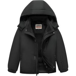 imageWULFUL Boys Waterproof Ski Jacket Kids Winter Snow Coat OutdoorBlack