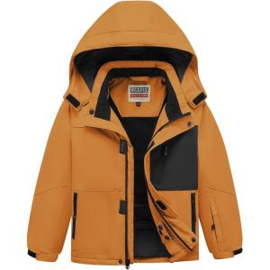 imageWULFUL Boys Waterproof Ski Jacket Kids Winter Snow Coat OutdoorBrown