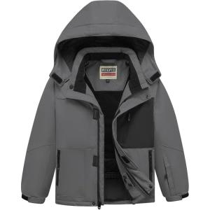 imageWULFUL Boys Waterproof Ski Jacket Kids Winter Snow Coat OutdoorDark Grey