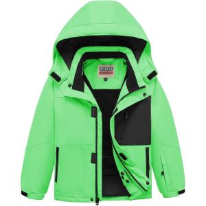 imageWULFUL Boys Waterproof Ski Jacket Kids Winter Snow Coat OutdoorGreen