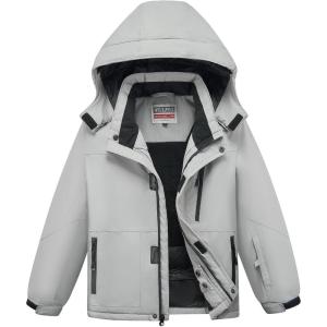 imageWULFUL Boys Waterproof Ski Jacket Kids Winter Snow Coat OutdoorGrey